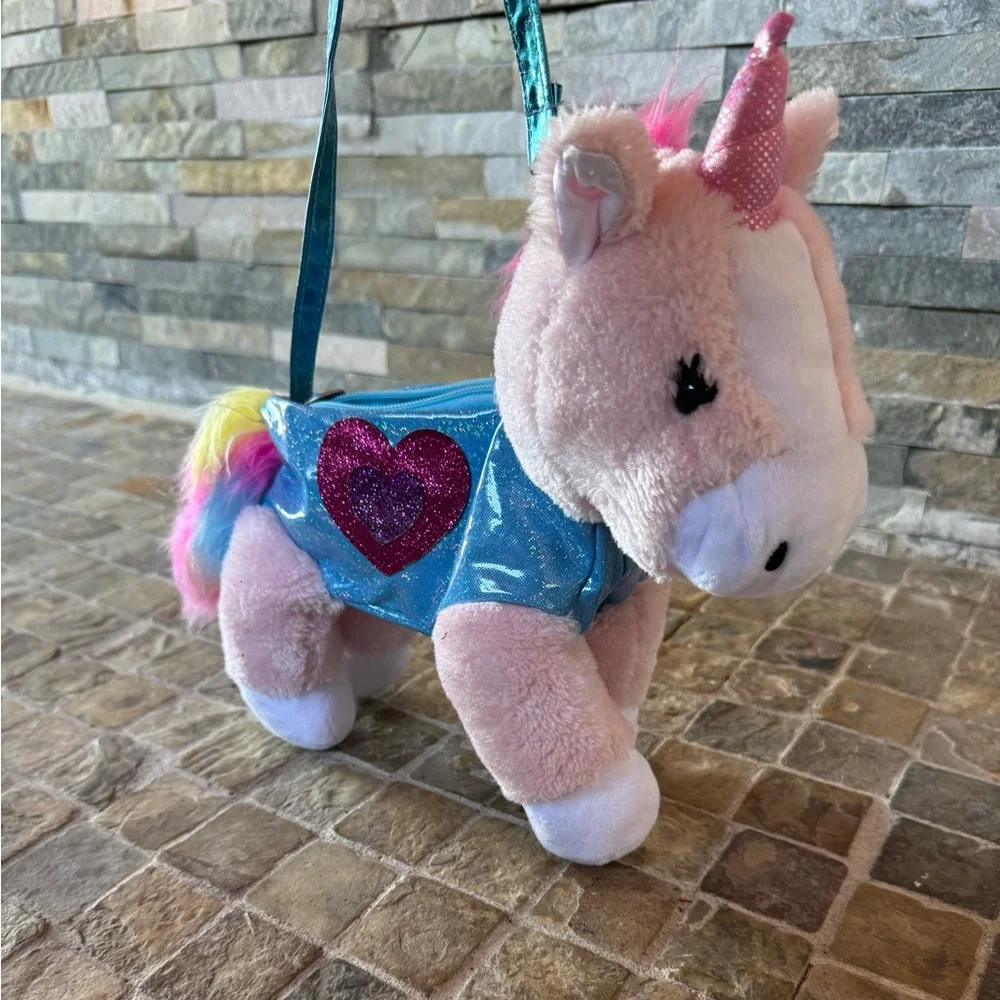 Plush Unicorn Purse with Blue Glitter Jacket
